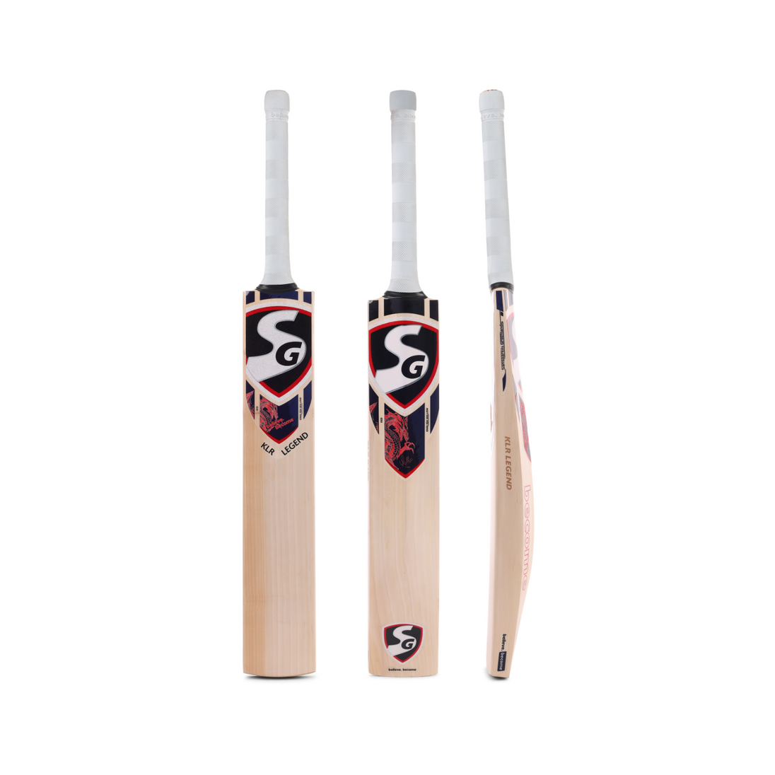 SG KLR Legend English Willow Cricket Bat, handle close-up